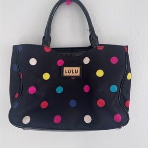 Lulu Guinness Polka Dot Tote Bag With Wristlet Nylon Zip 13x9 NWOT